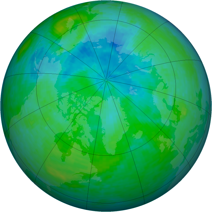Arctic ozone map for 07 August 1993